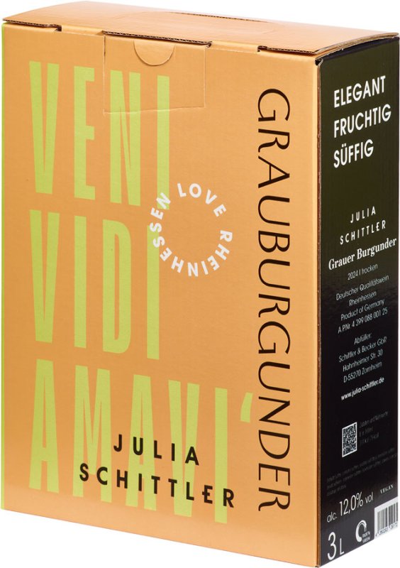 Julia Schittler - BAG IN BOX Grauer Burgunder trocken VENI VIDI AMAVI’ Deutscher Qualitätswein 2024 - 3 Liter